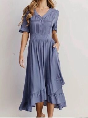 Baltic Born Hannah Dusty Blue Midi Boho Lace Dress Large